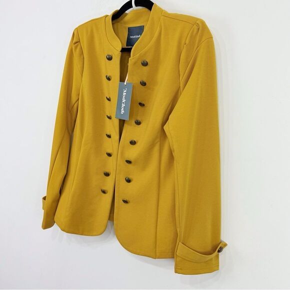 ModCloth Deep Yellow Double Metallic Button Row Military Style Blazer Jacket - Picture 3 of 16